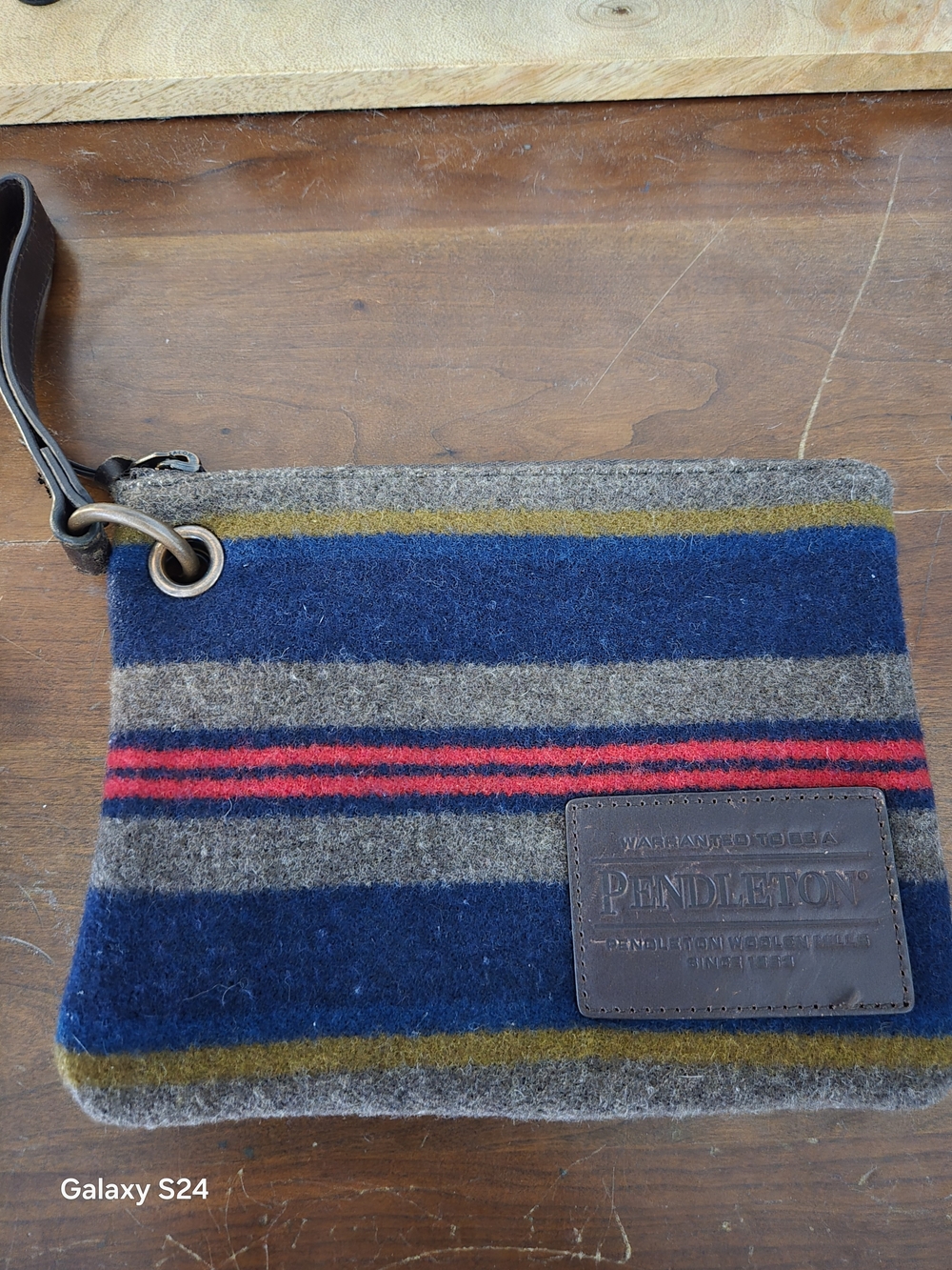 Pendleton Men's Striped Wool Wristlet Pouch - Blue/Grey/Red